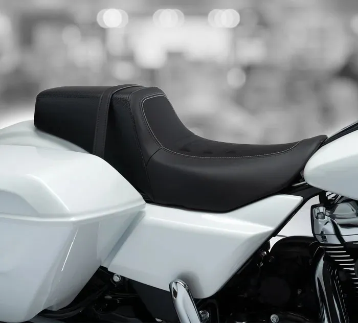 White HD Motorcycle with black leather seat